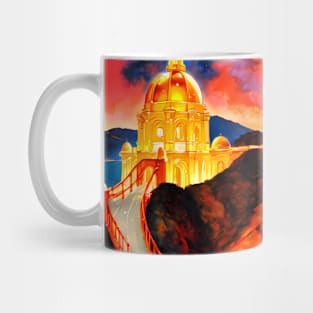 Golden bridge painting artwork Mug